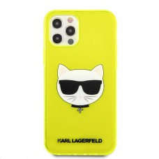 Силиконов гръб Karl Lagerfeld Glitter Choupette Fluo за iPhone 12 / 12 Pro, KLHCP12MCHTRY, жълт